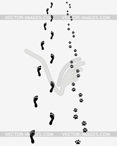 Human feet and dog paws - white & black vector clipart