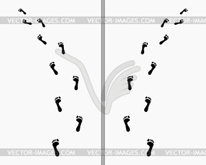 Trail of bare footsteps - white & black vector clipart