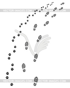 Footprints of man and dog - vector image