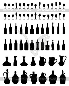 Bowls, bottles and glasses - vector clipart