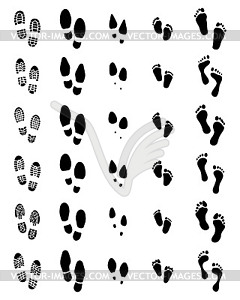 Prints of shoes and human feet - vector image