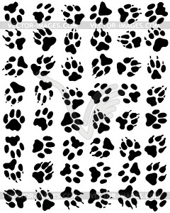 Seamless pattern of print of dogs paws - vector clipart