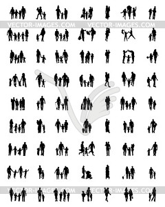 Black silhouettes of families  - vector clip art