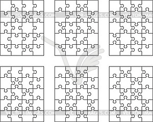 Six different white puzzles - vector image