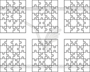 Шесть разных белых головоломок - векторный клипарт / векторное изображение