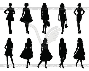 Fashion girls silhouettes - vector clip art