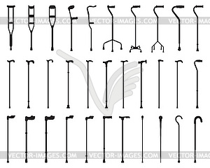 Silhouettes of sticks and crutches - vector clip art