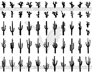 Силуэты разных кактусов - векторный клипарт / векторное изображение
