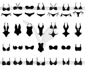 Silhouettes of swimwear and bikini - white & black vector clipart