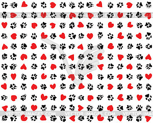 Dogs paws and hearts - vector image