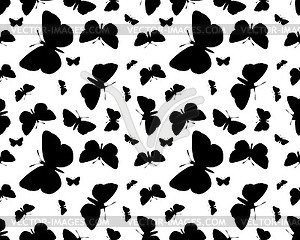 Бесшовный фон с бабочками - черно-белый векторный клипарт