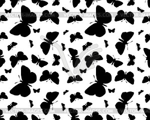 Seamless pattern of butterflies - white & black vector clipart