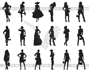 Fashion girl silhouettes - vector clipart