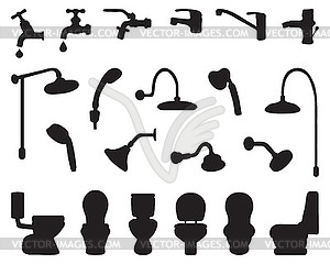 Black silhouettes of bathroom elements - vector image