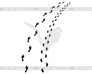 Path bare feet of man and baby - white & black vector clipart