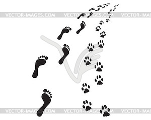 Footprints of man and dog  - vector clipart
