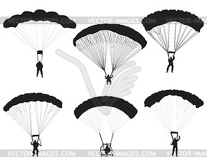 Black silhouettes of paratroopers - vector clipart