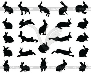 Black silhouettes of rabbits  - stock vector clipart