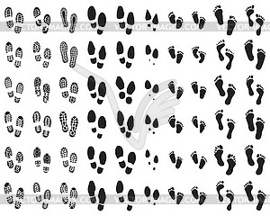  отпечатки обуви и человеческих ступней - векторная иллюстрация