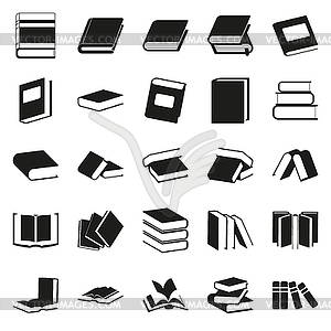 Набор черного книги простые иконки - иллюстрация в векторном формате