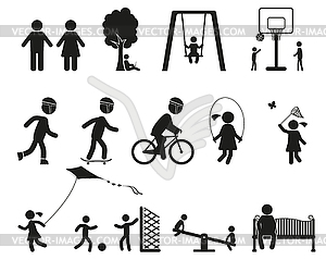 Playground and children black simple icon set - vector clipart