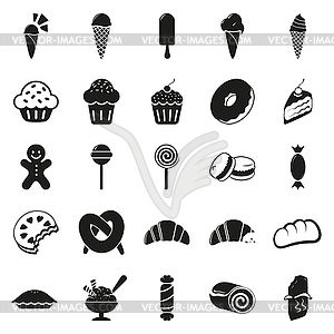 SImple minimal black dessert icons set - vector clip art