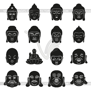 Face of Buddha at simple black style - vector clipart