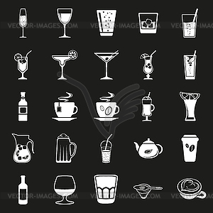 Beverages simple black icons set - vector clipart