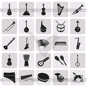 Simple black silhouettes of musical instruments - vector image