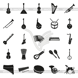 Collection of black musical instruments - vector image