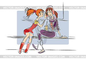 Two girls friend in subway - vector clipart / vector image