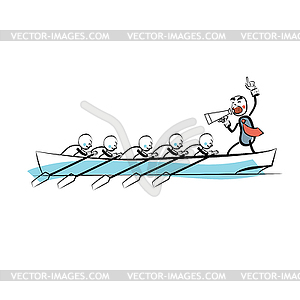 Leader teamwork business concept boat rowers - vector clipart