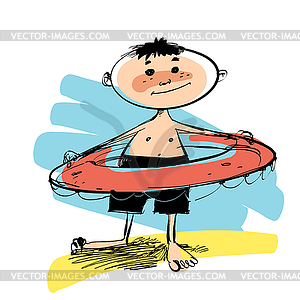 Boy with swimming circle - vector clipart