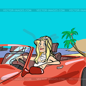 Girl car convertible - vector clipart