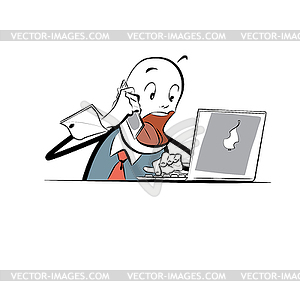 Businessman is negotiating for laptop - vector clipart / vector image