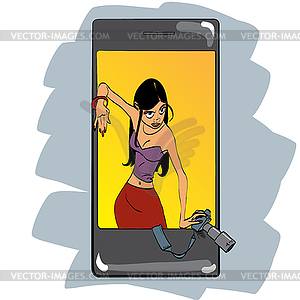 Mobile photo app girl photographer - vector clip art