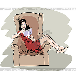 Girl at home reading book - vector clipart