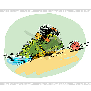 Amphibian crawling out of water onto dry land, - royalty-free vector image