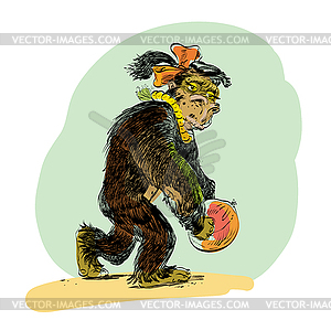 APE female with coconut evolution - vector image