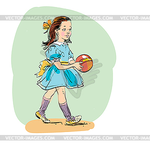 Sweet girl with ball - vector clipart