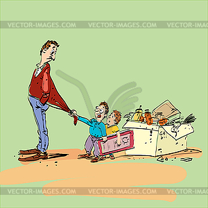 Dad and kids - vector image