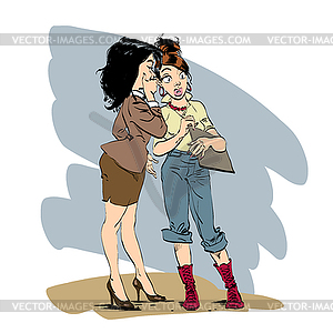 Gossip two girl friends communicate - vector clipart