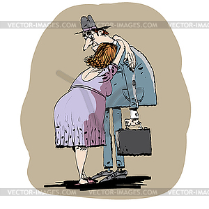 Wife hugging husband - vector clipart