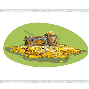 Pirate treasure chest with gold - vector clipart