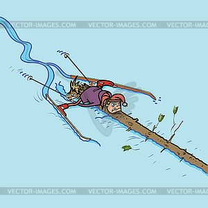 Skier crashed into tree - vector clip art