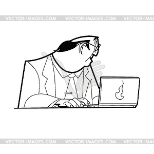 Businessman boss behind laptop - vector clipart