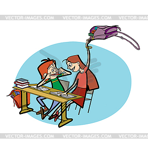 Мальчик и девочка в школе шалости - векторное изображение клипарта