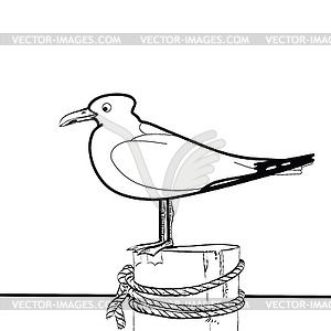 Sea gull sitting on pier - vector clip art