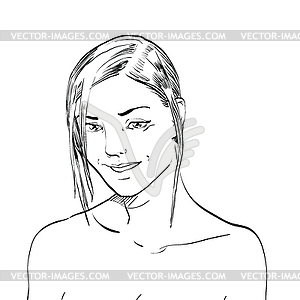 Cute smiling woman portrait on beach - vector clipart