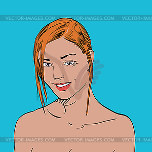 Cute smiling woman portrait on beach - vector clip art